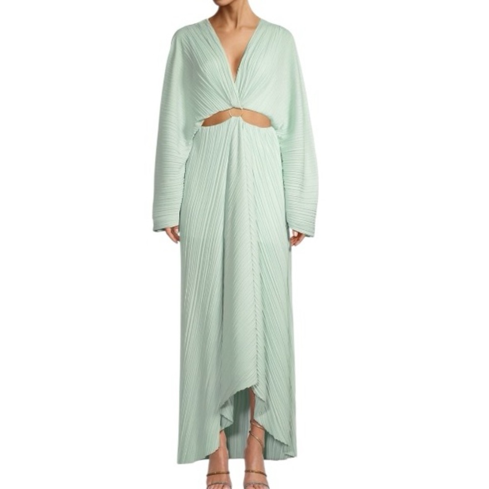 AKILA Grecian Plissé Cut-Out Maxi Dress Women's 2 V-Neck High-Low - Picture 4 of 4
